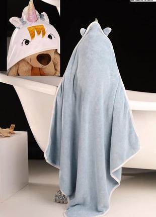 Полотенце уголок детское банное единорог голубое1 фото