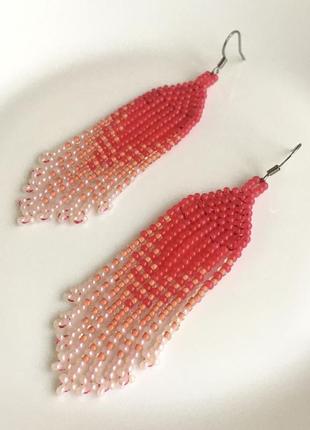 Рожеві сережки базрома з бісеру