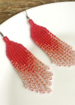 Рожеві сережки базрома з бісеру