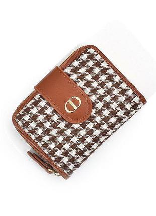 Стильний складаний жіночий гаманець із принтом гусяча лапка коричневий2 фото