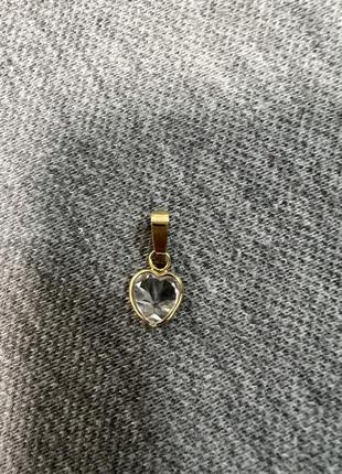Діамантова підвіска(штучний діамант) кулон у вигляді сердця, золото лимонне3 фото