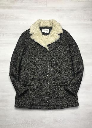 Фірмова стильна тепла жіноча куртка полупальто хутро вовна indigo від marks & spencer оригінал