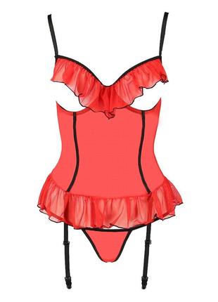 Комплект белья  воланы сетка корсет под чулки открытая грудь пажи