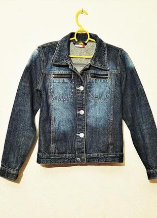 Yigga брендовая куртка синяя джинсовая котоновая на девочку 10-12 лет пиджак котоновый длинный рукав1 фото