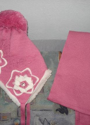 Супер тепла шапка дитяча зимова і шарф комплект ошатний 3-4 р. розмір 50см4 фото