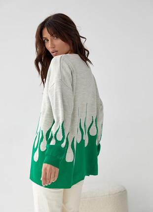 Женский джемпер с принтом в виде пламени - зеленый цвет, l (есть размеры)2 фото