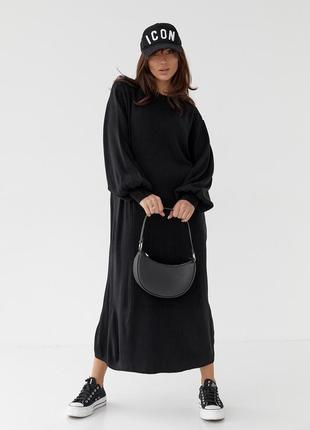Длинное платье оверсайз с объемными рукавами - черный цвет, l (есть размеры)