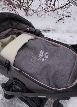 Конверт зимовий baby comfort подовжений у коляску/сані плащівка сірий8 фото