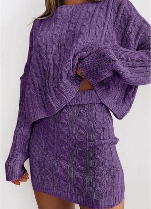 Вязаный костюм, р.уни 42-48, акрил и шерсть, фиолетовый5 фото