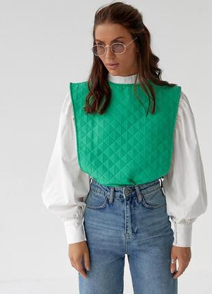 Блуза с объемными рукавами с накидкой и поясом elisa - зеленый цвет, s (есть размеры)5 фото