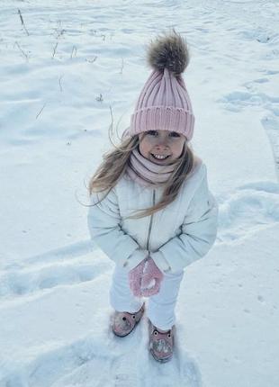 Шапуля зимова в’язана з натуральним помпоном7 фото
