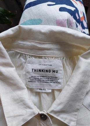 Оригинальная бежевая рубашка с органического хлопка thinking mu(размер 36-38)3 фото