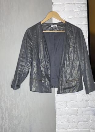 Лляна срібляста курточка піджак жакет кардиган льон promod, m3 фото