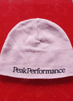 Peak performance женская теплая шапка бини пыльный розовый 56-57см шерсть