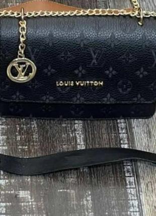 Сумка черная женская в стиле louis vuitton клатч на цепочке сумка луи витон  кросс-боди