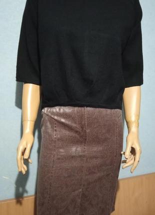 Женская юбка миди италия высокая талия шелк коттон-мемори с жаккардовым узором мокко 48