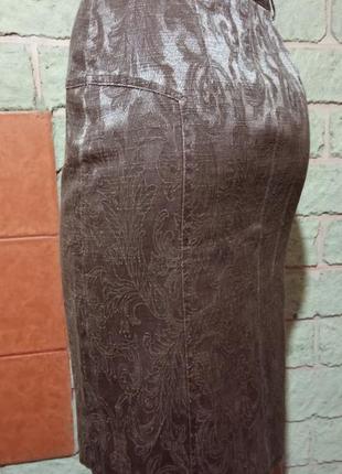 Женская юбка миди италия высокая талия шелк коттон-мемори с жаккардовым узором мокко 484 фото