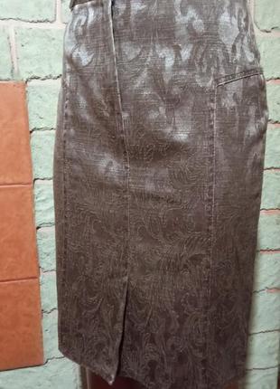 Женская юбка миди италия высокая талия шелк коттон-мемори с жаккардовым узором мокко 482 фото