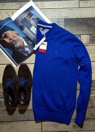 Мужской хлопковый синий базовий свитер джемпер tommy hilfiger оригинал размер l2 фото