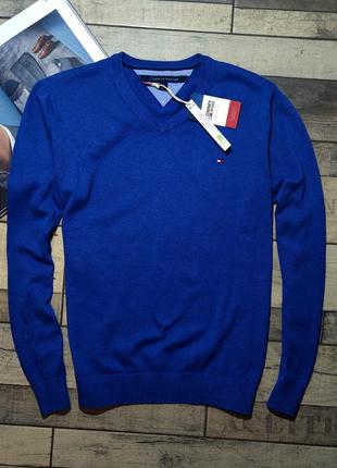 Мужской хлопковый синий базовий свитер джемпер tommy hilfiger оригинал размер l4 фото