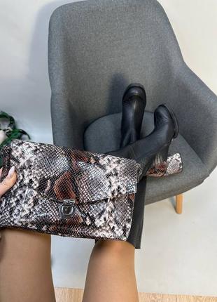 Жіночі чоботи з натуральної шкіри рептилії комбінованих ексклюзивної шкіри на великому каблуку2 фото