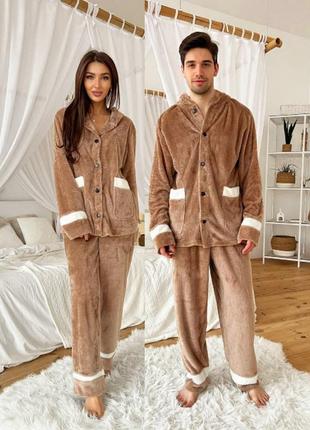 Тёплая женская пижама & мужская пижама❄парные костюмы пижамы❄family look9 фото