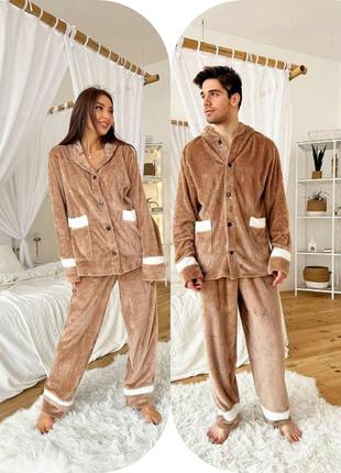 Тёплая женская пижама & мужская пижама❄парные костюмы пижамы❄family look10 фото
