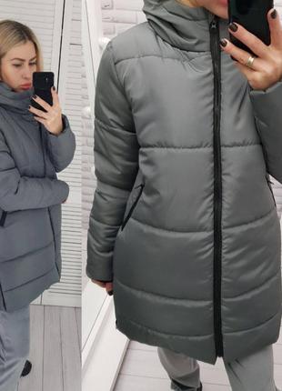 Aiza❄️⛄пуховик⛄❄️ куртка зимова жіноча трапеція тепла а060 сіра сірий сірого кольору3 фото