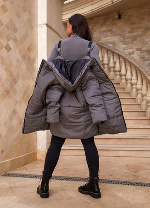 Aiza❄️⛄пуховик⛄❄️ куртка зимова жіноча трапеція тепла а060 сіра сірий сірого кольору5 фото