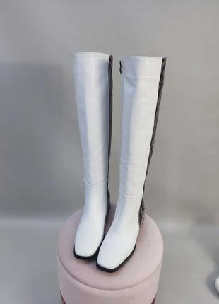 Жіночі чоботи з натуральної шкіри рептилії камін з білої шкіри на маленькому каблуці8 фото