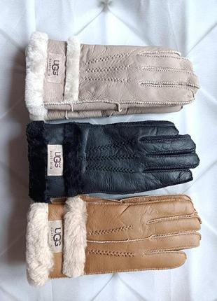 Перчатки женские кожаные зимние утепленные на меху из овчины. теплые перчатки ugg из натуральной кожи (черные)7 фото