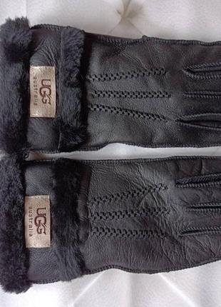 Перчатки женские кожаные зимние утепленные на меху из овчины. теплые перчатки ugg из натуральной кожи (черные)6 фото