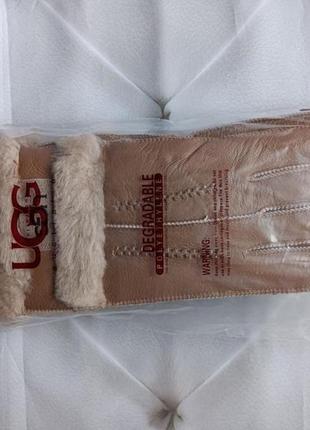 Перчатки женские кожаные зимние утепленные на меху из овчины. теплые перчатки ugg из натуральной кожи (беж)7 фото