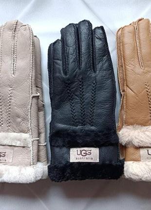 Перчатки женские кожаные зимние утепленные на меху из овчины. теплые перчатки ugg из натуральной кожи (беж)6 фото
