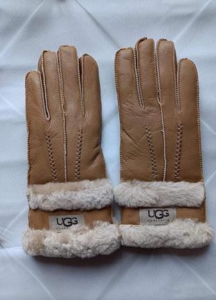 Перчатки женские кожаные зимние утепленные на меху из овчины. теплые перчатки ugg из натуральной кожи (рыжие)1 фото