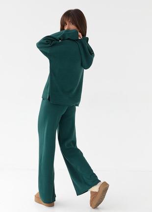Крутый шерстяной костюм с капюшоном, брюки палаццо и кофта оверсайз, свободного кроя костюм, теплый базовый костюм, 5 цветов, палаццо со стрелкой2 фото
