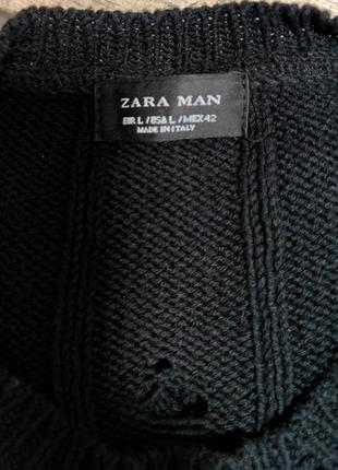 Мужской вязаный рваный черный  модный свитер – кофта  zara man свободного кроя

размер m,l5 фото