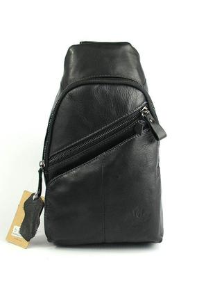 Шкіряна чоловіча сумка рюкзак на одне плече чорна молодіжна сумочка слінг з натуральної шкіри7 фото