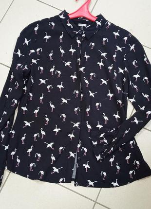 Вискозная рубашка с фламинго ,40-46разм.