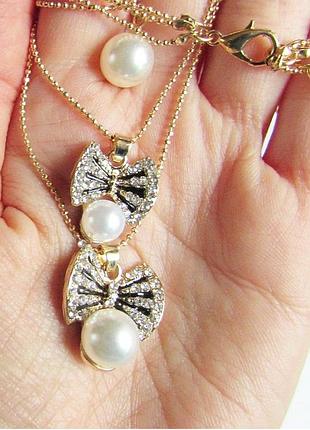 🏵шикарна потрійна підвіска на ланцюжках бантики, нова! арт.88923 фото