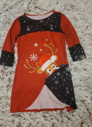 Плаття туніка новорічна з оленем платье новогоднее