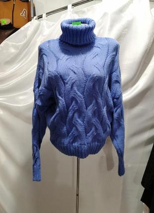 Свитер оверсайз крупной вязкой высокая горловина светр оверсайз великою в'язкою висока горловина