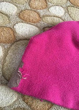 Ярко розовая шапка с мишкой и бантиком на девочку3 фото