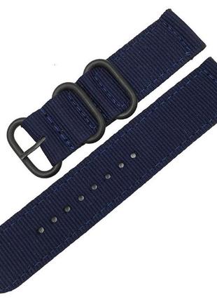 Синій нейлоновий ремінець для годинника з чорною пряжкою 22 мм
