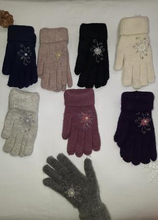 Різні кольори рукавиці жіночі вовняні подвійні в відворотом і аксесуарами однотонні преміум якість2 фото