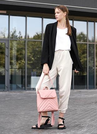 Женский рюкзак-сумка sambag loft стеганый пудра