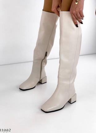 Шкіряні чоботи на підборах з натуральної шкіри кожаные сапоги на каблуке натуральная кожа7 фото