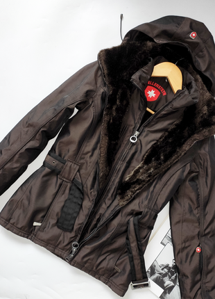Куртка курточка термо прямого кроя коричневая с перламутровым отливом ч поясом глубокий капюшон от премиум бренда wellensteyn zermatt xs s2 фото