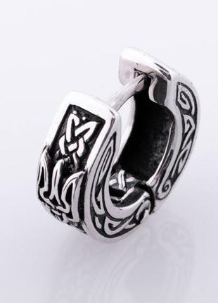 Серьга серебрянная мужская с тризубом авторский дизайн ручная работа3 фото
