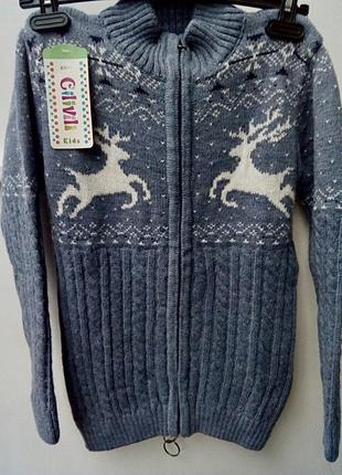 Кофта зимова тепла з оленями (різдвяний светр)